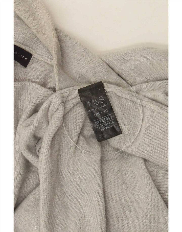 Maglione cardigan lungo da donna Marks & Spencer UK 10 piccolo acrilico argento
