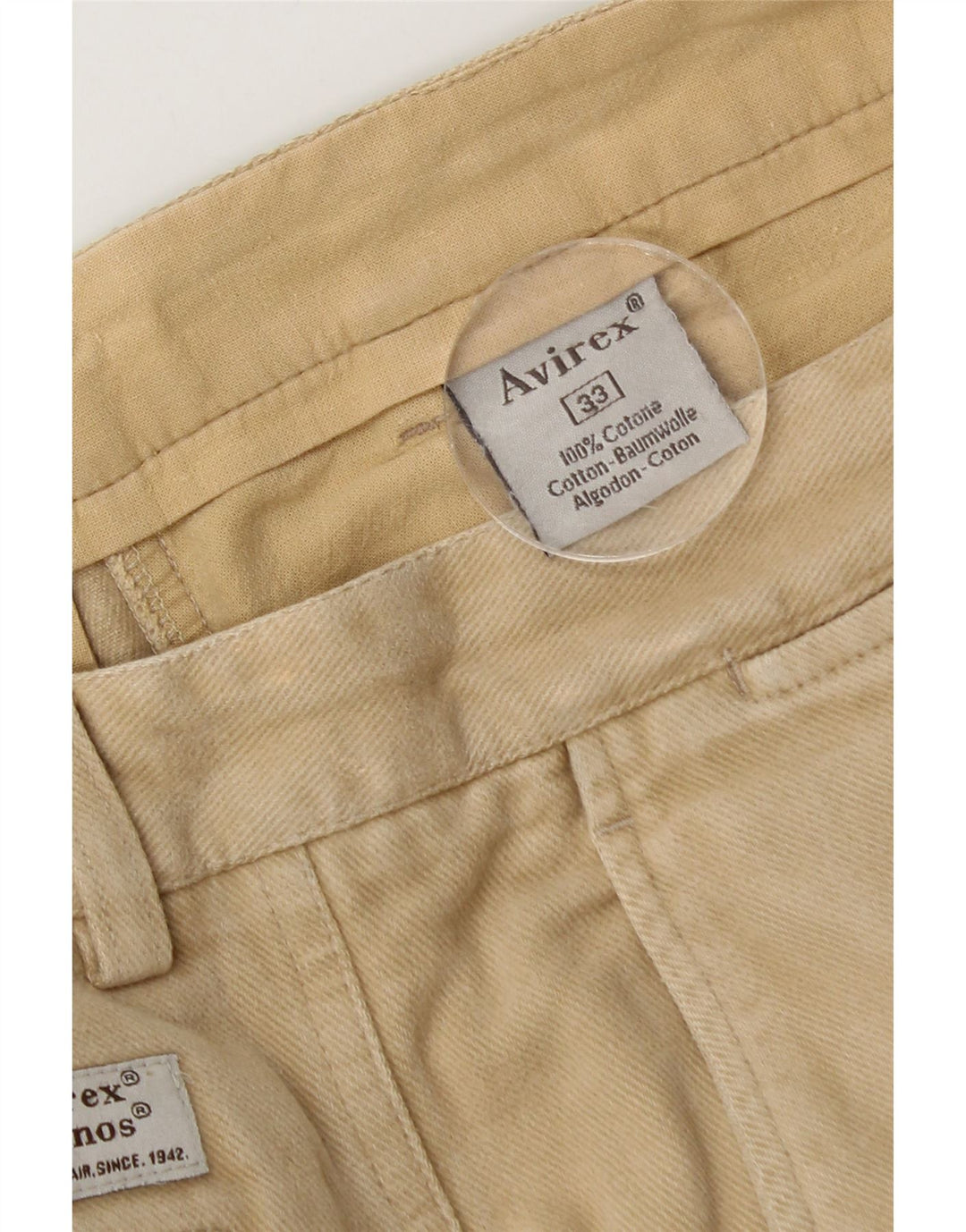Pantaloni chino dritti da uomo Avirex W33 L27 in cotone beige