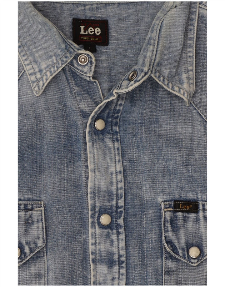 Camicia Lee da uomo in denim lavaggio acido, grande cotone blu