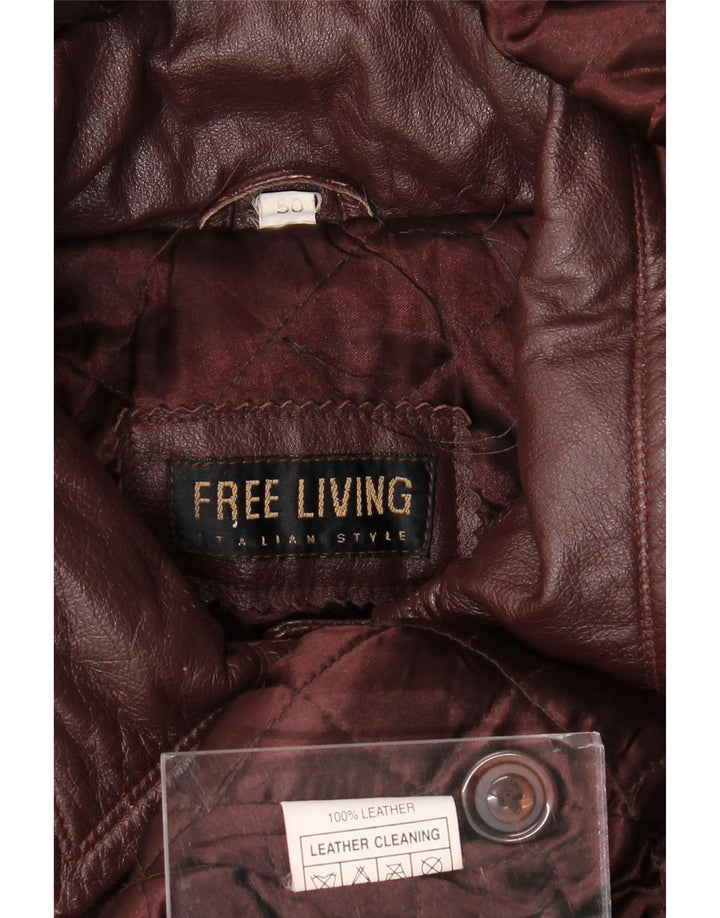 Cappotto oversize in pelle con cappuccio da donna vintage IT 50 XL in pelle marrone