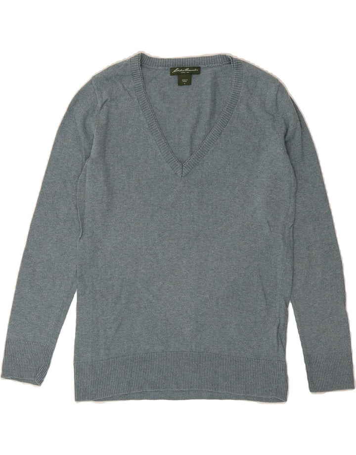 EDDIE BAUER Womens V-Neck Jumper Sweater UK 14 Medium Blue Cotton Vintage Eddie Bauer and Second-Hand Eddie Bauer from Messina Hembry 