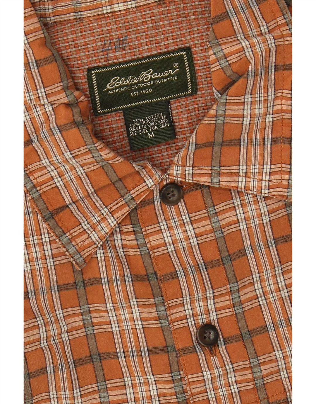 Eddie Bauer Camicia a maniche corte da uomo in cotone a quadri arancione medio