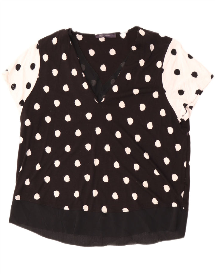 Top camicetta da donna Marks & Spencer UK 16 grande viscosa nera a pois