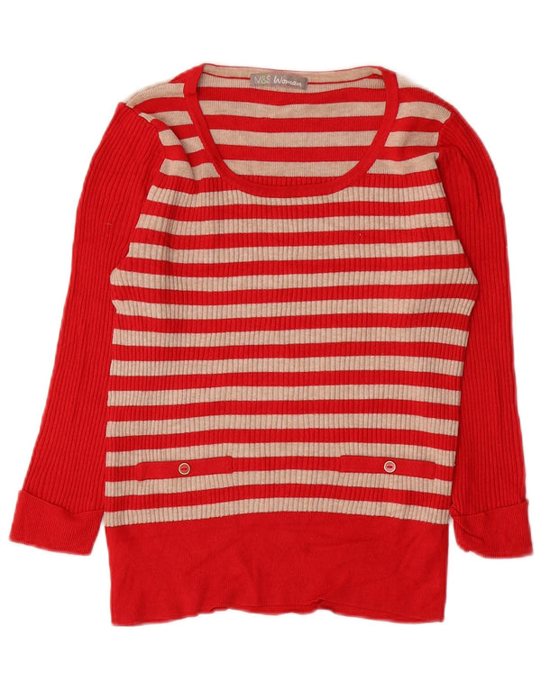 Maglione maglione con scollo a barca da donna Marks & Spencer UK 10 piccolo rosso a righe