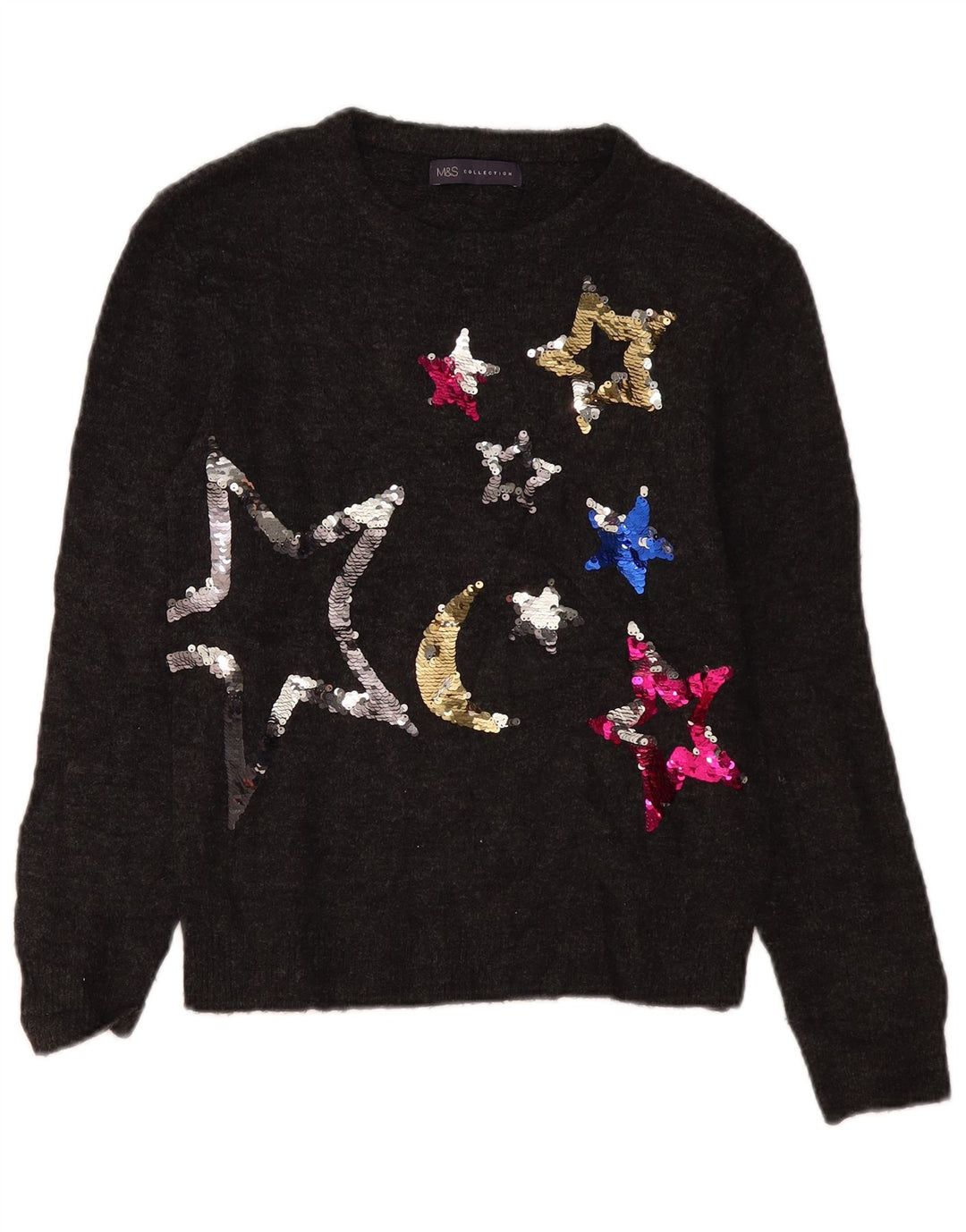 Maglione da donna con scollo a barca con grafica Marks & Spencer UK 10 piccolo grigio
