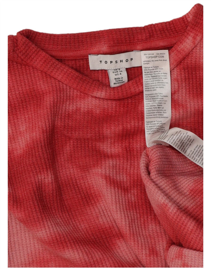 Topshop Top da donna a maniche lunghe UK 8 Small Rosso Tie Dye Poliestere