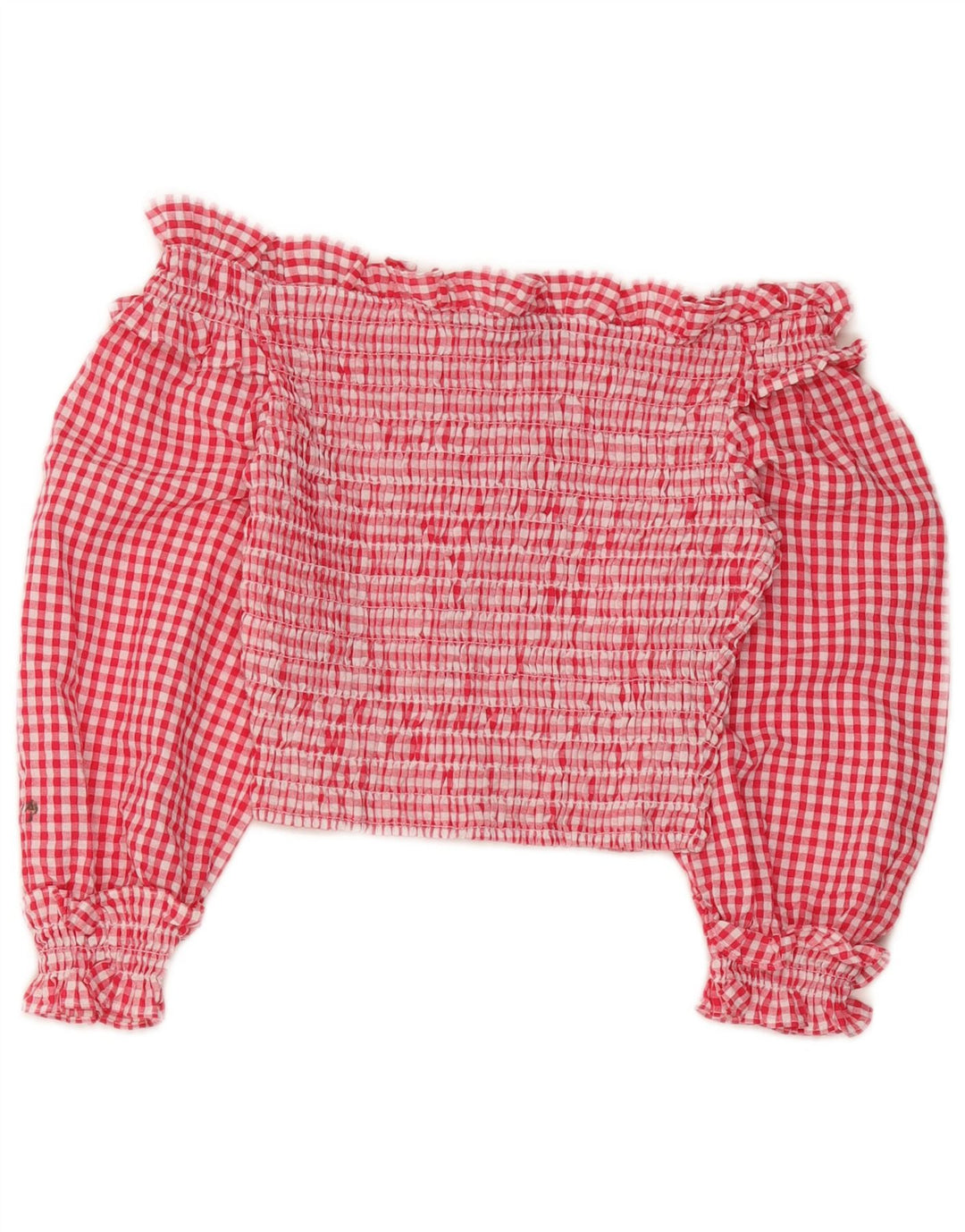 Top Zara da donna corto con spalle scoperte e maniche a 3/4 UK 4 XS poliestere a quadretti rosso