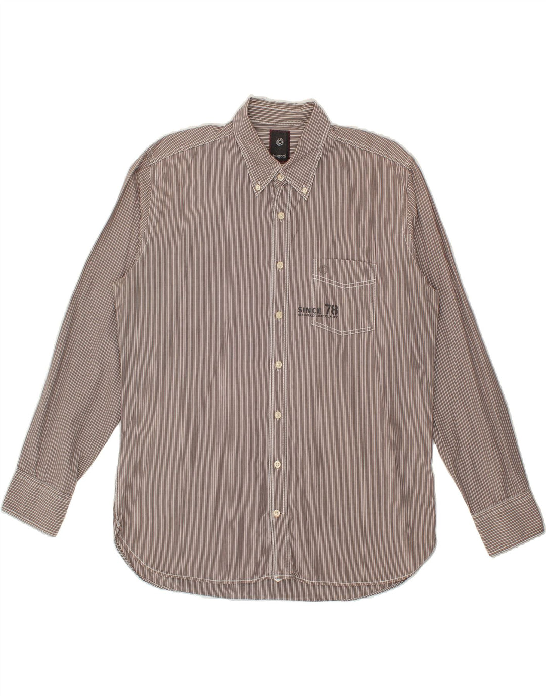 BUGATTI Mens Shirt Size 16 1/2 42 Large Grey Pinstripe Cotton Vintage Bugatti and Second-Hand Bugatti from Messina Hembry 
