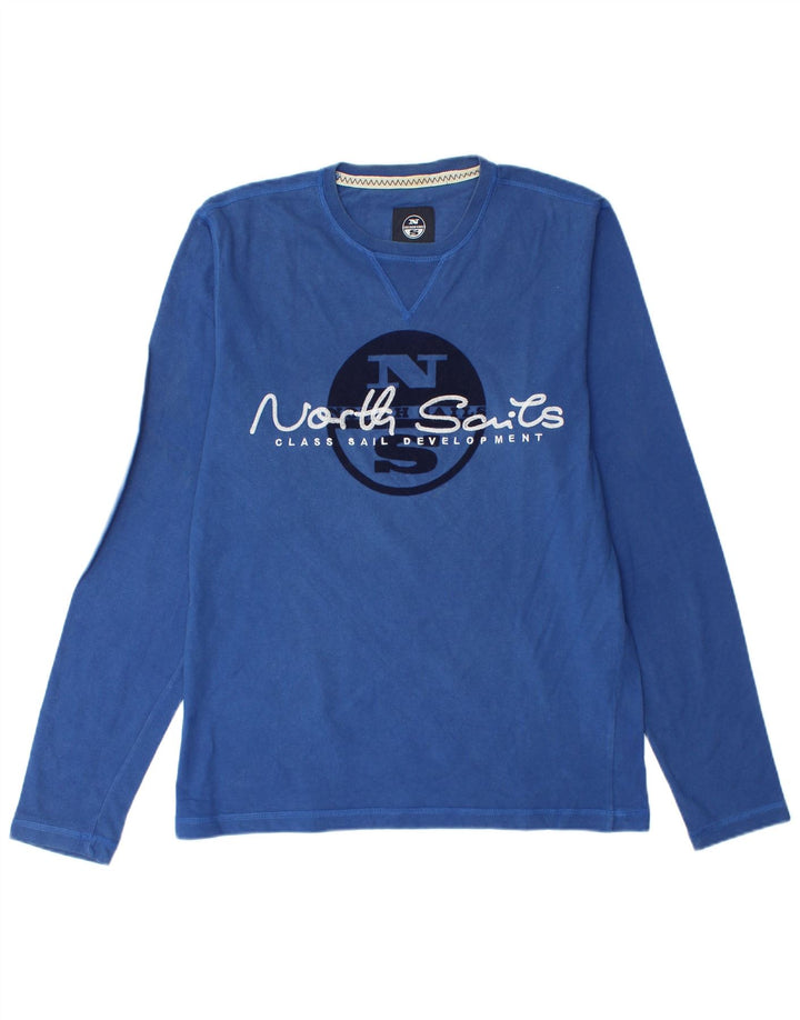 North Sails Top grafico da uomo a maniche lunghe in cotone blu grande