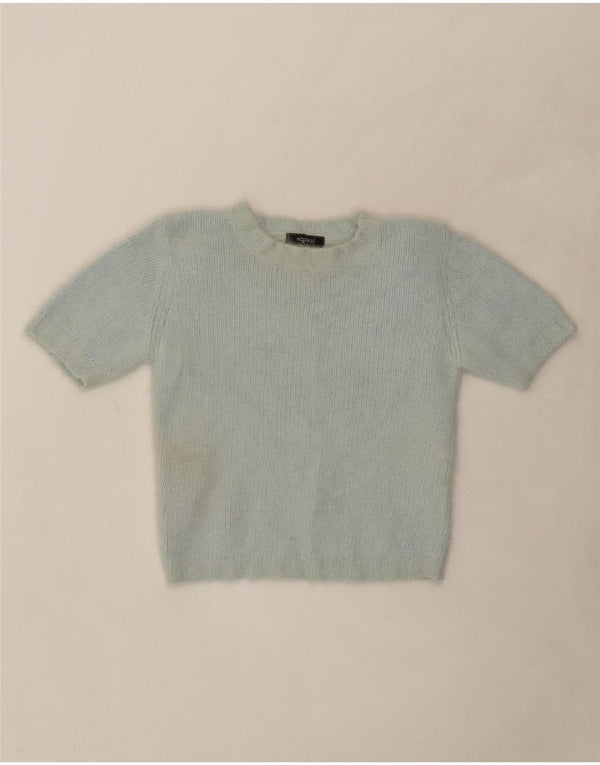 KOOKAI Womens Crop Short Sleeve Boat Neck Jumper Sweater UK 8 Small Blue