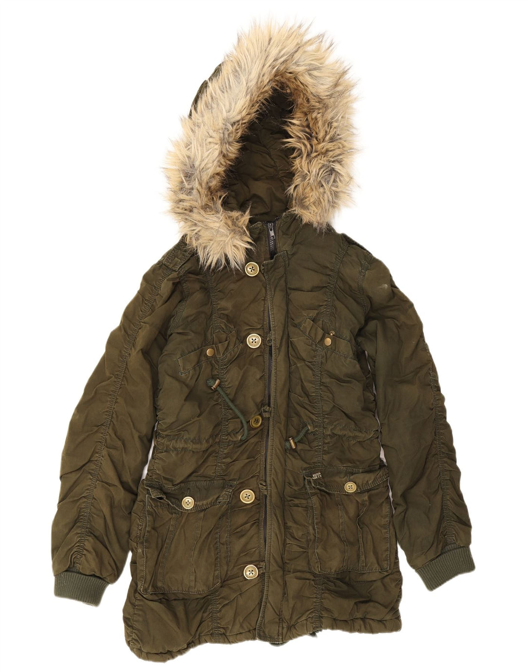 Giacca parka con cappuccio da donna Miss Sixty UK 12 cotone kaki medio