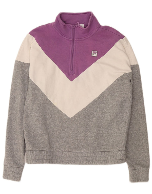 Felpa da donna con zip 1/4 FILA Maglione UK 14 Cotone color block grigio medio