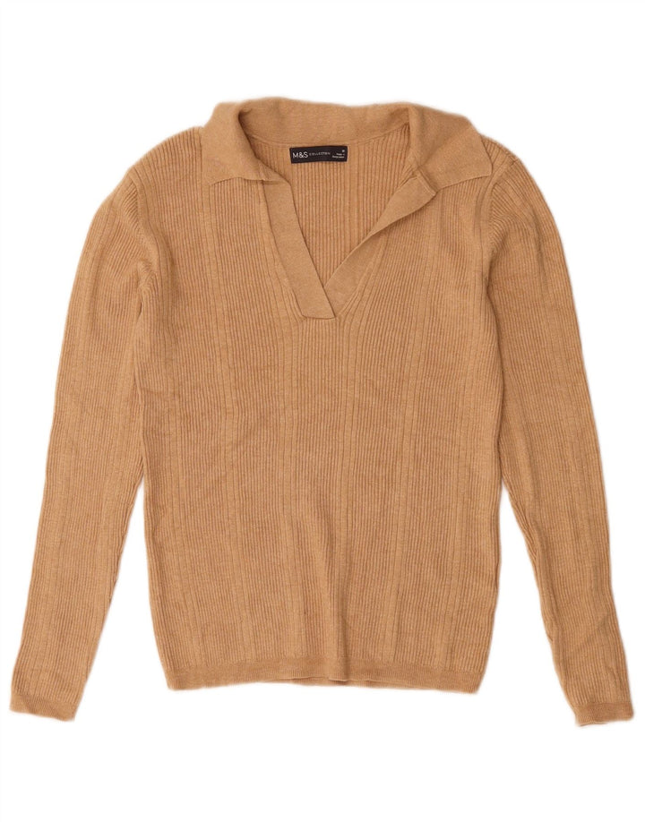 Maglione maglione oversize con collo a polo da donna Marks & Spencer UK 10 piccolo Beige
