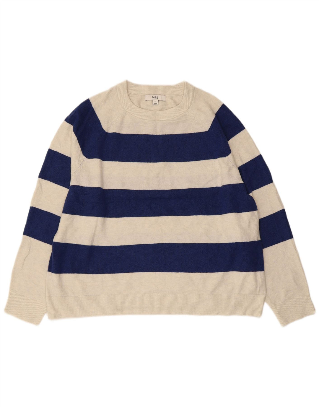 MARKS & SPENCER Maglione maglione girocollo da donna UK 18 XL a righe blu navy