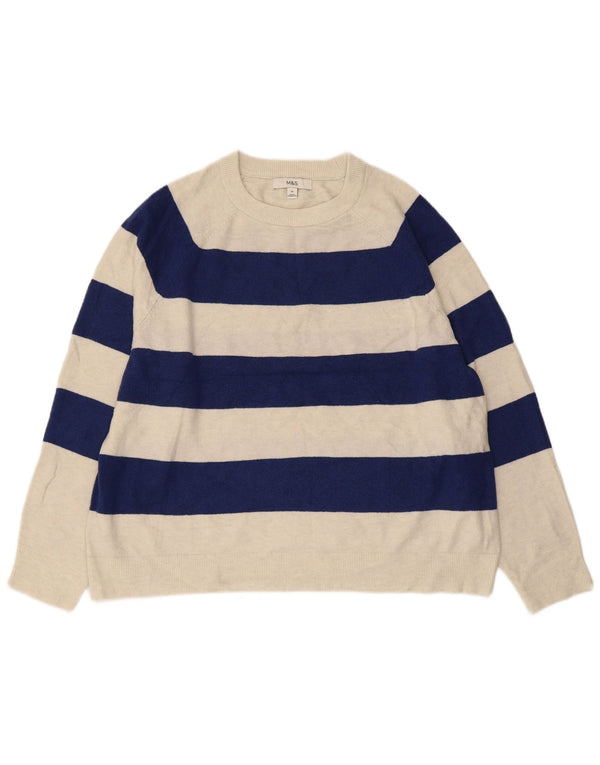 MARKS & SPENCER Maglione maglione girocollo da donna UK 18 XL a righe blu navy