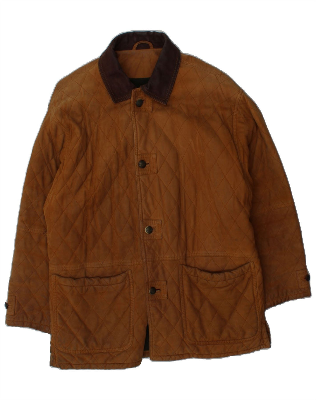 TIMBERLAND Mens Windbreaker Coat UK 38 Medium Brown Argyle/Diamond Leather Vintage Timberland and Second-Hand Timberland from Messina Hembry 