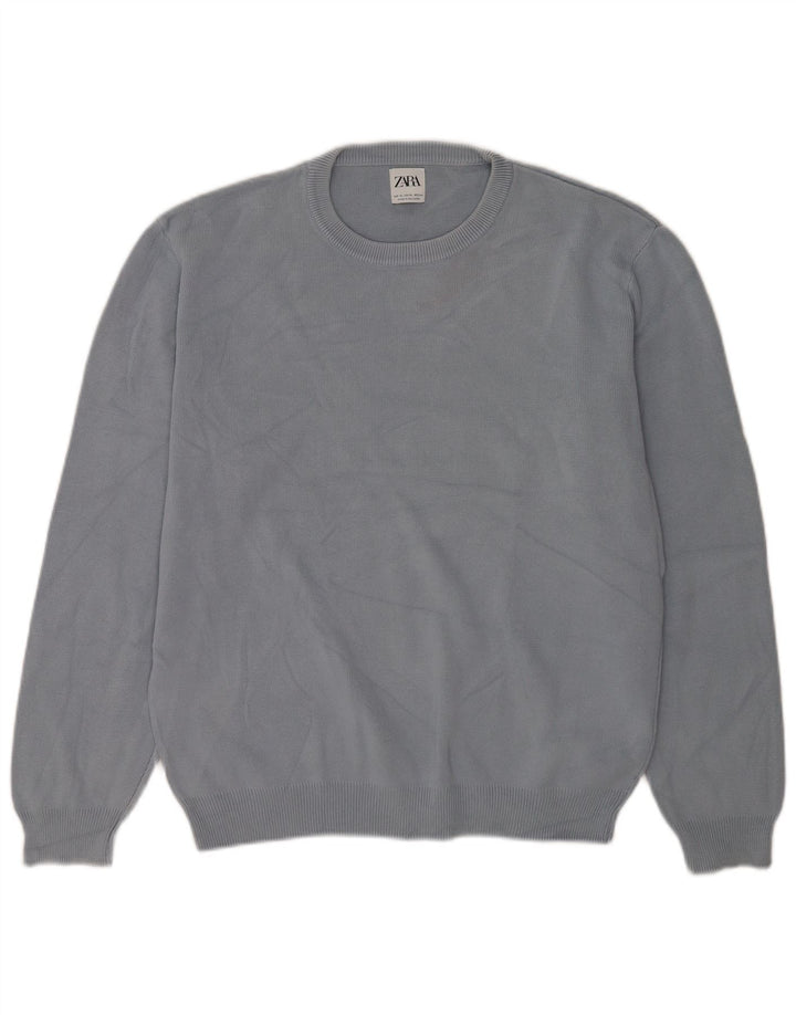 Maglione maglione girocollo da uomo Zara XL in cotone grigio