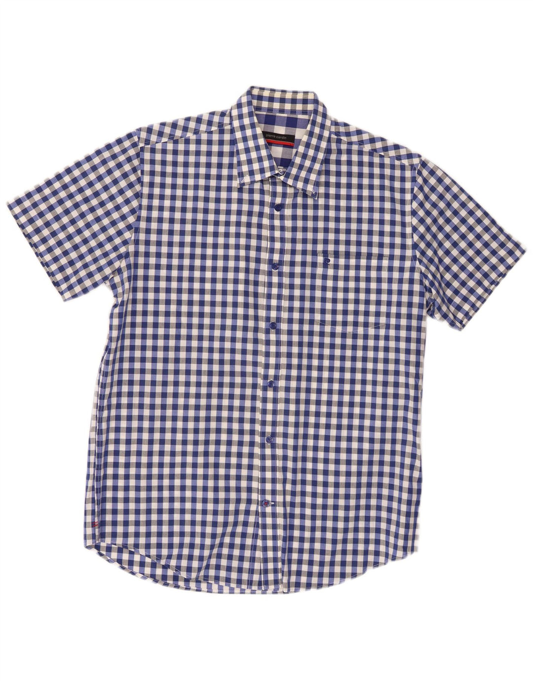 Camicia a maniche corte da uomo Pierre Cardin in cotone a quadretti blu medio