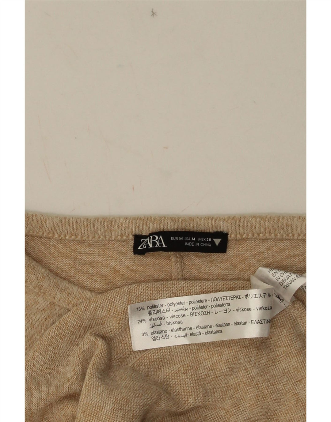 Abito maglione a maniche lunghe da donna Zara UK 12 Poliestere screziato beige medio
