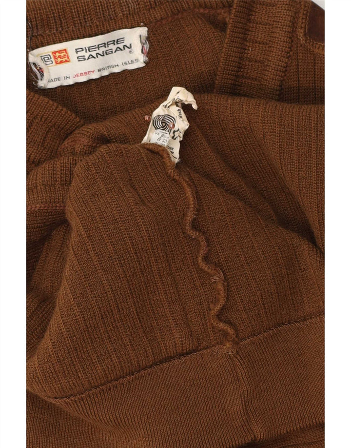 Maglione cardigan da uomo Pierre Sangan in lana marrone medio