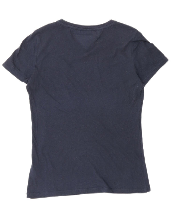 T-shirt grafica da donna Tommy Hilfiger Top UK 10 Small Blu Navy Cotone