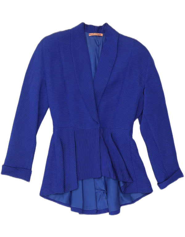 Giacca blazer da donna VINTAGE UK 12 Cotone gessato blu medio