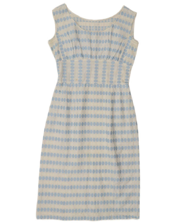 Abito tubino senza maniche vintage da donna UK 10 piccoli pois bianchi