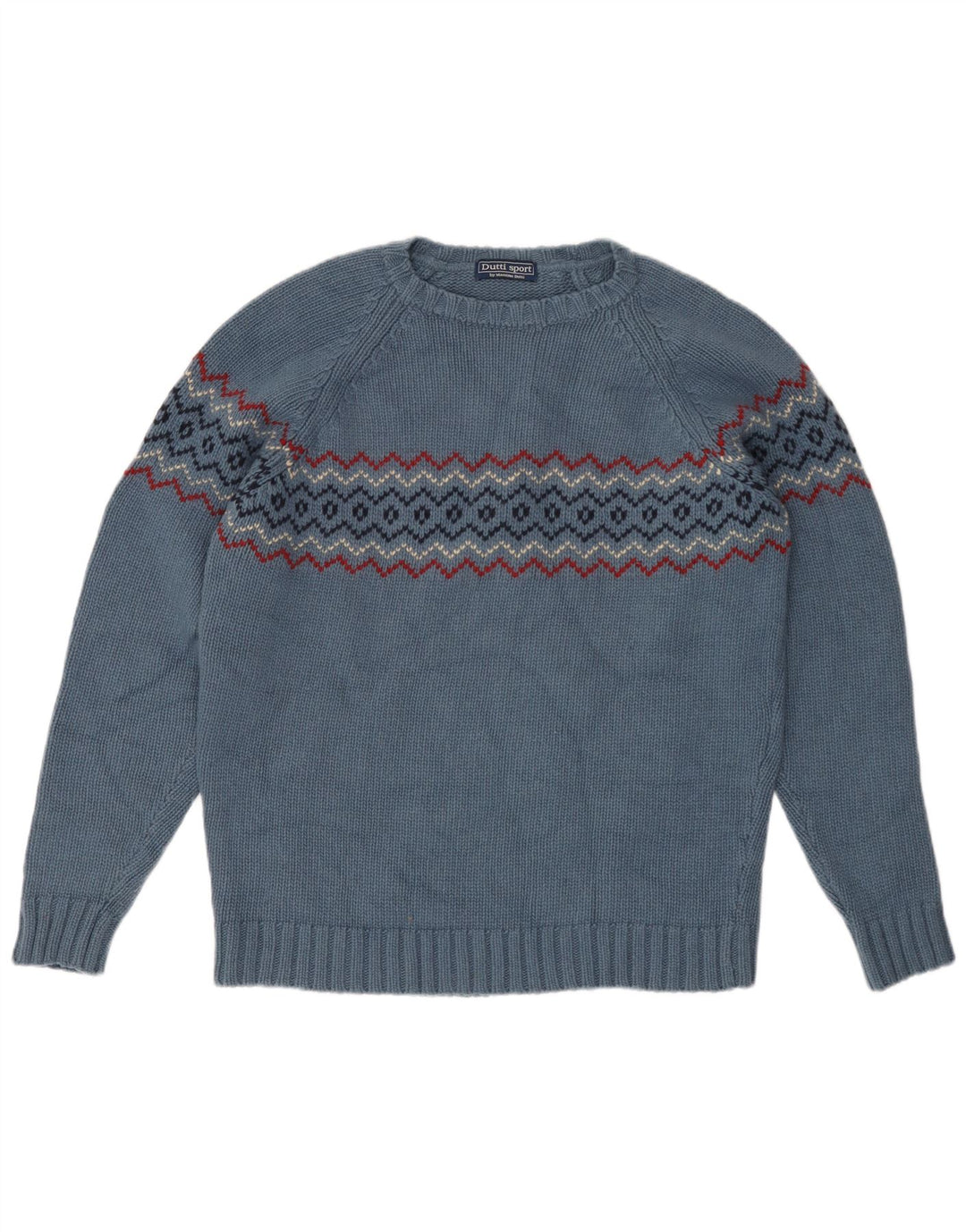 Massimo Dutti Maglione da uomo girocollo maglione grande lana Fair Isle blu