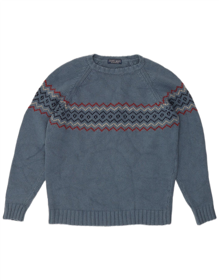 Massimo Dutti Maglione da uomo girocollo maglione grande lana Fair Isle blu
