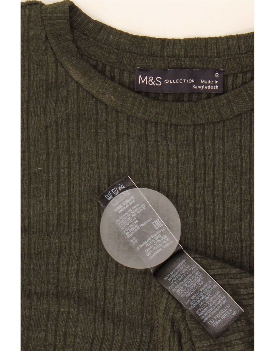 Abito a trapezio a maniche lunghe da donna Marks & Spencer UK 8 piccolo poliestere kaki