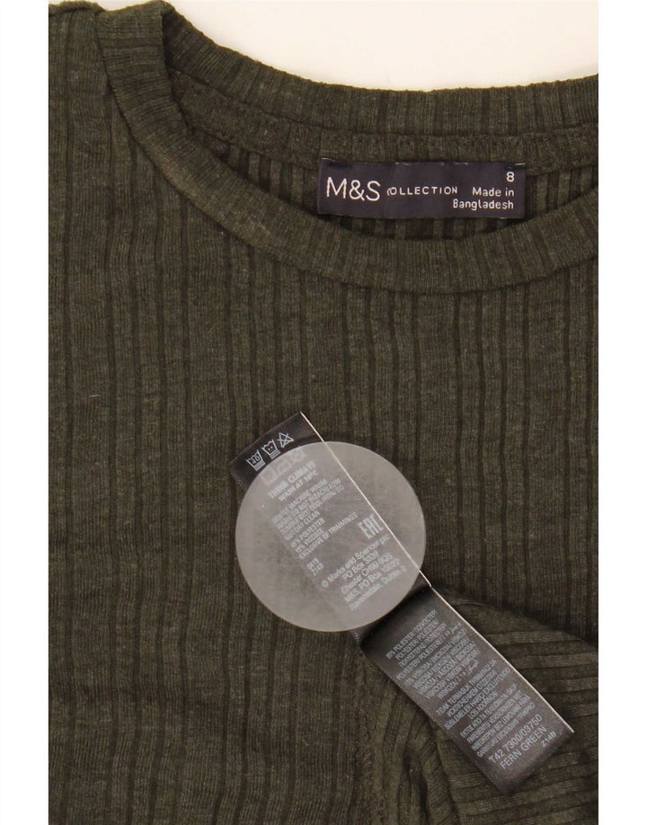 Abito a trapezio a maniche lunghe da donna Marks & Spencer UK 8 piccolo poliestere kaki