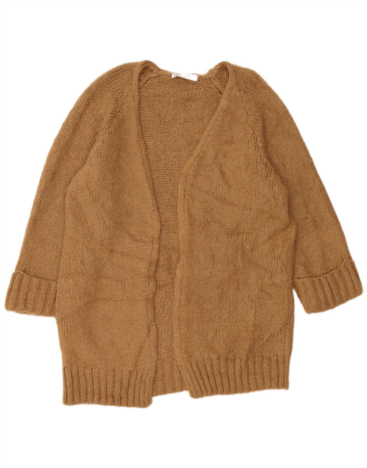 ZARA Maglione Cardigan Aperto Oversize da Donna con Linea Lunga UK 10 Piccolo Marrone