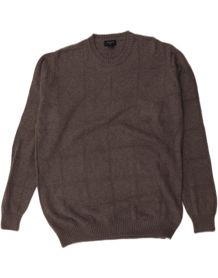 Dockers Maglione girocollo alto da uomo in cotone a quadri grigio grande