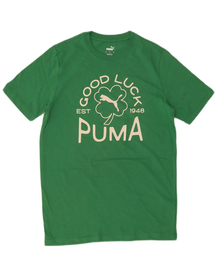 T-shirt grafica da uomo Puma Top Small in cotone verde