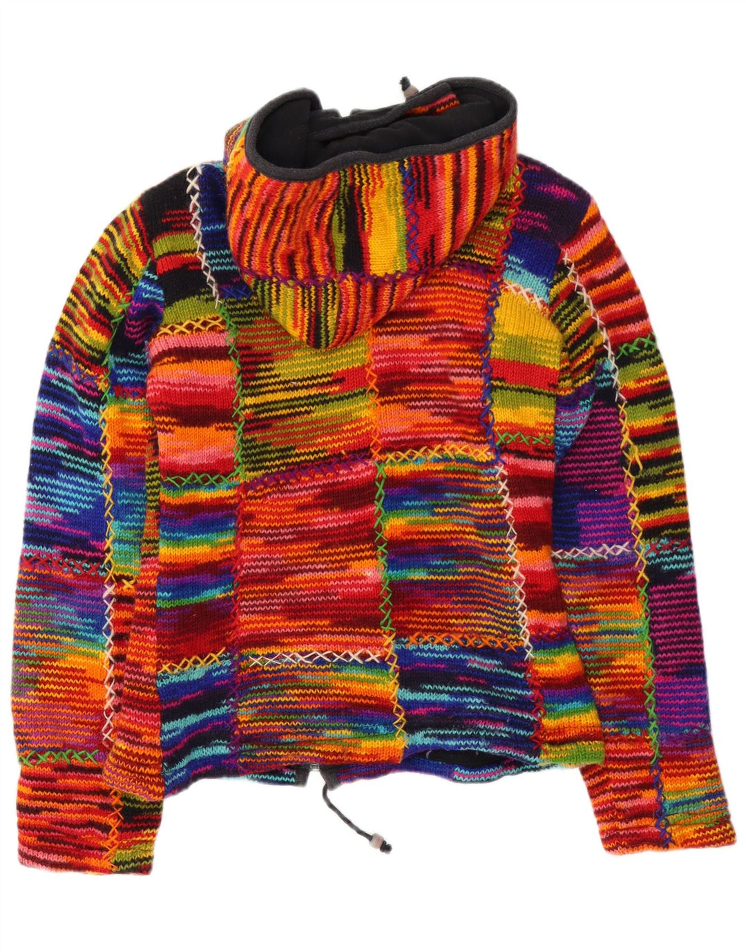 Maglione cardigan con cappuccio da donna VINTAGE UK 12 a righe multicolori medie