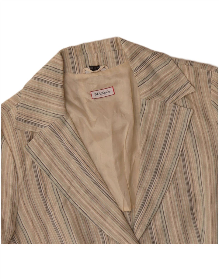 MAX & CO. Giacca blazer da donna a 2 bottoni UK 16 Lino a righe beige grande