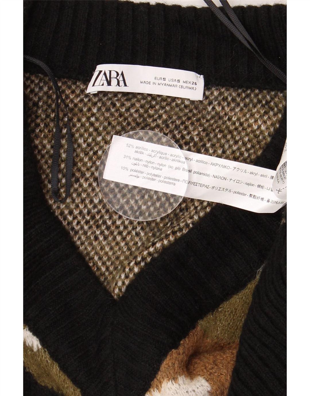 Maglione Zara da donna con scollo a V UK 10 piccolo mimetico multicolore