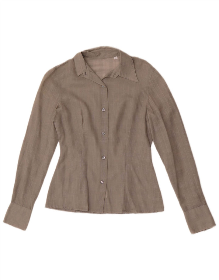 Camicia da donna vintage UK 10 piccolo cotone a quadri grigi