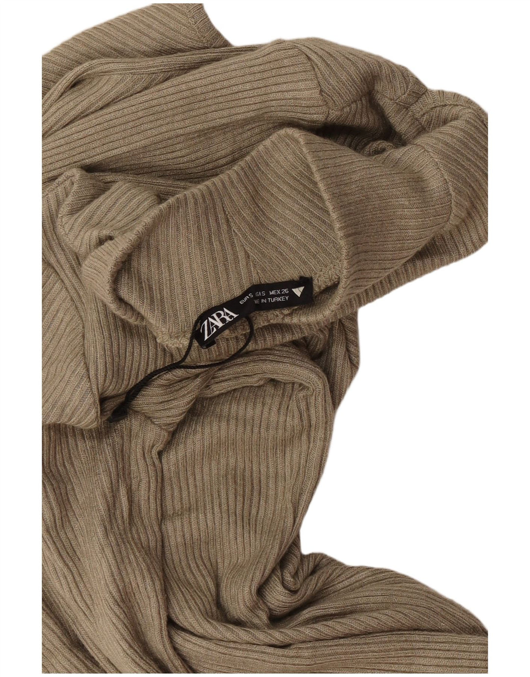 Vestito aderente a maniche lunghe da donna Zara UK 10 piccolo poliestere kaki
