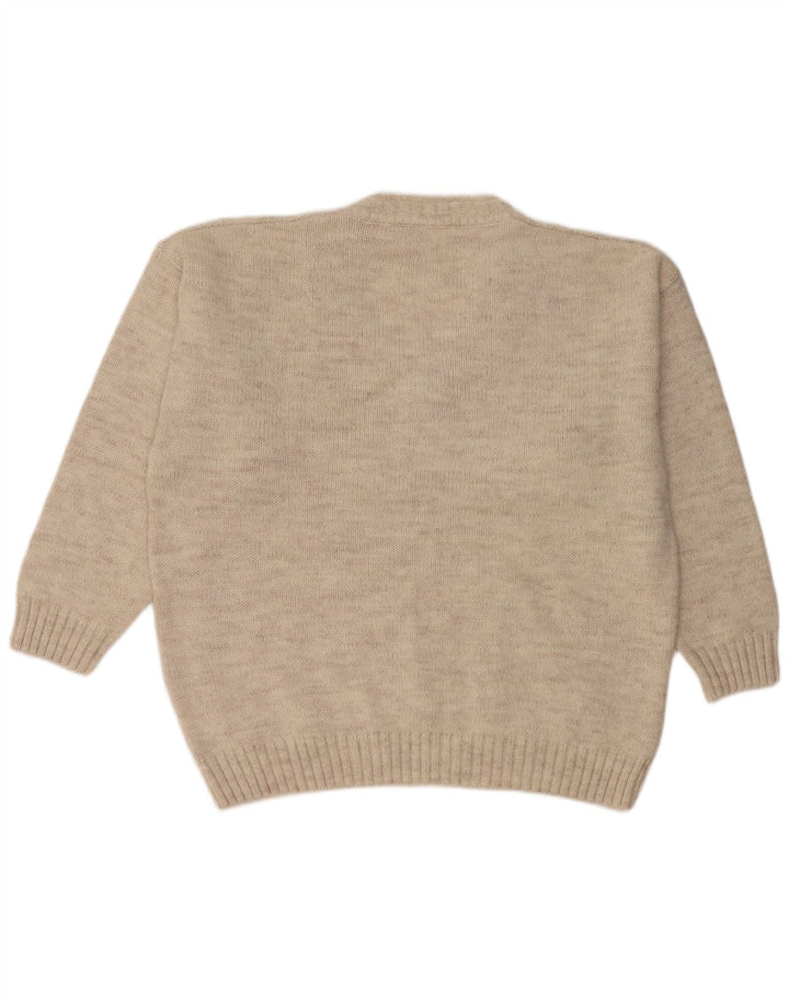 Maglione vintage da uomo con scollo a V XL in lana beige