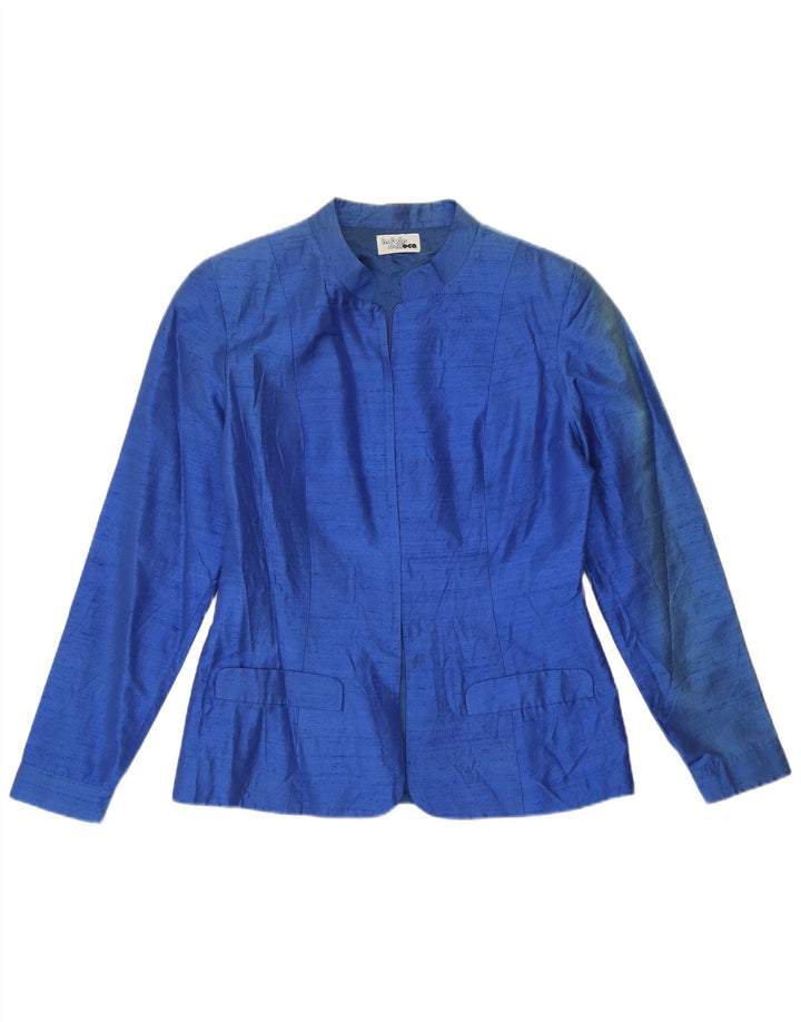 Giacca blazer da donna vintage UK 12 seta blu medio