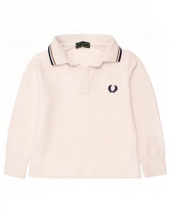 Fred Perry Boys Long Sleeve Polo Shirt 3-4 Years White Striped Cotton
