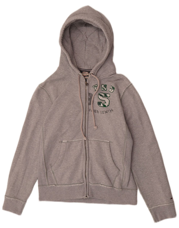 Maglione con cappuccio e zip grafica Tommy Hilfiger da uomo in cotone grigio medio