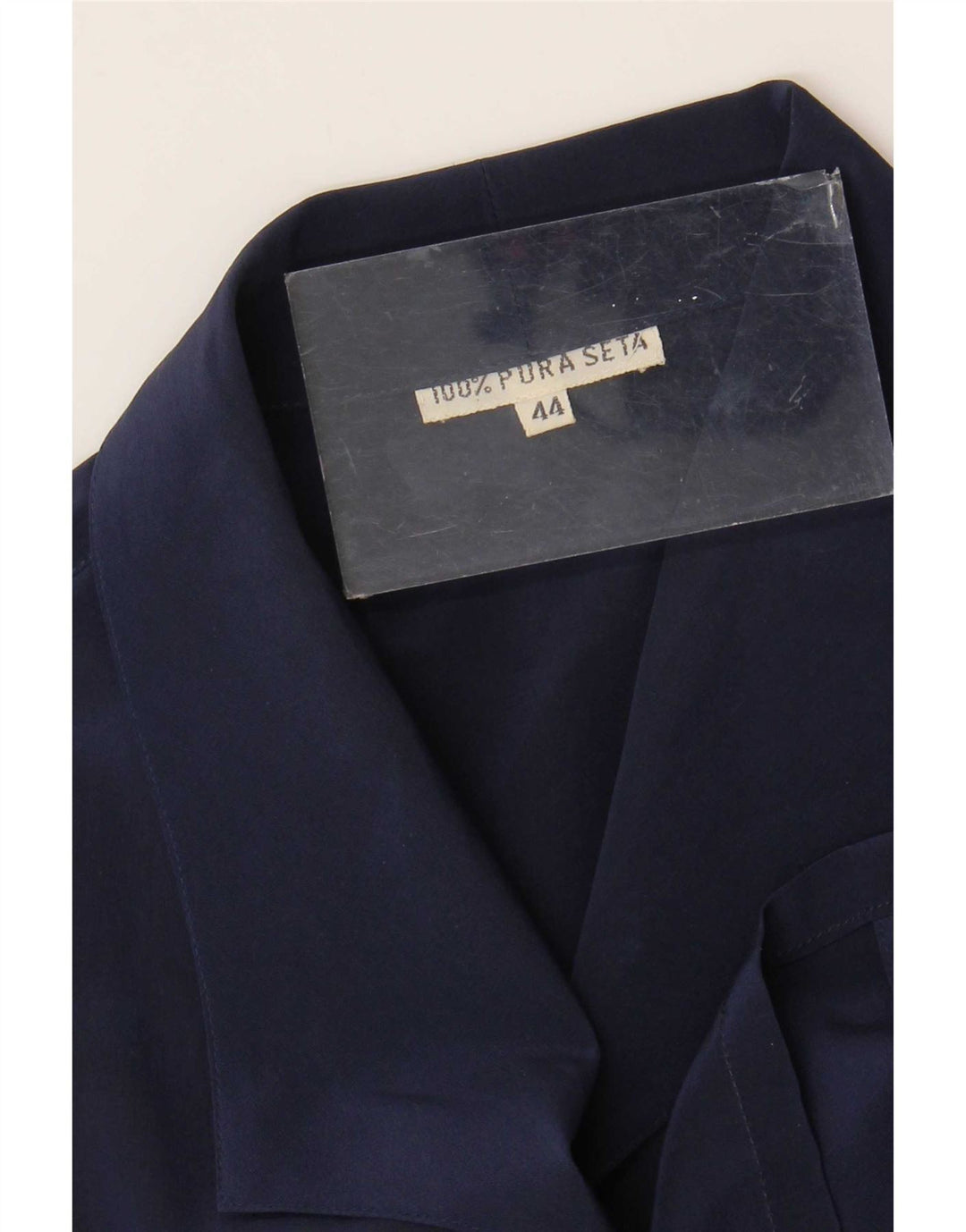 Camicetta camicia vintage da donna IT 44 media seta blu navy