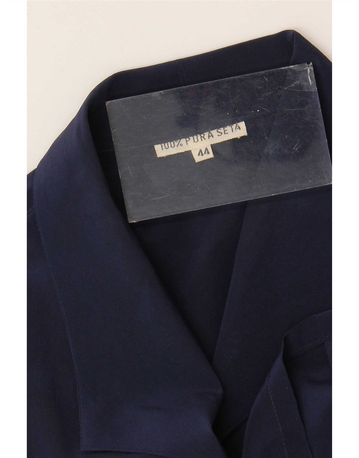Camicetta camicia vintage da donna IT 44 media seta blu navy