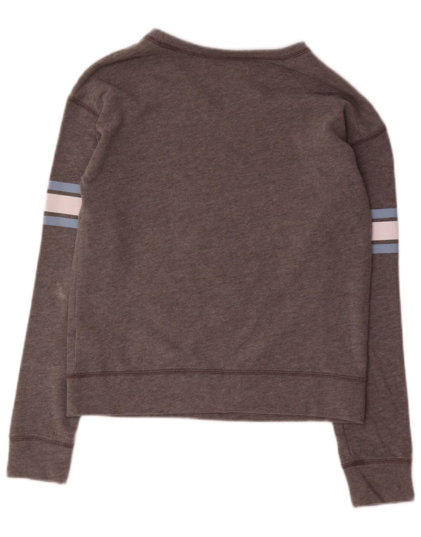 Felpa con grafica Hollister da donna, maglione UK 6 XS, colore grigio