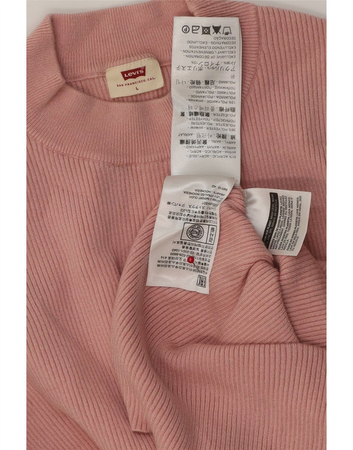 Levi's Women's Crop Top Manica Lunga UK 16 Large Rosa Acrilico