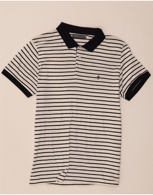 Polo da uomo French Connection XL in cotone gessato bianco