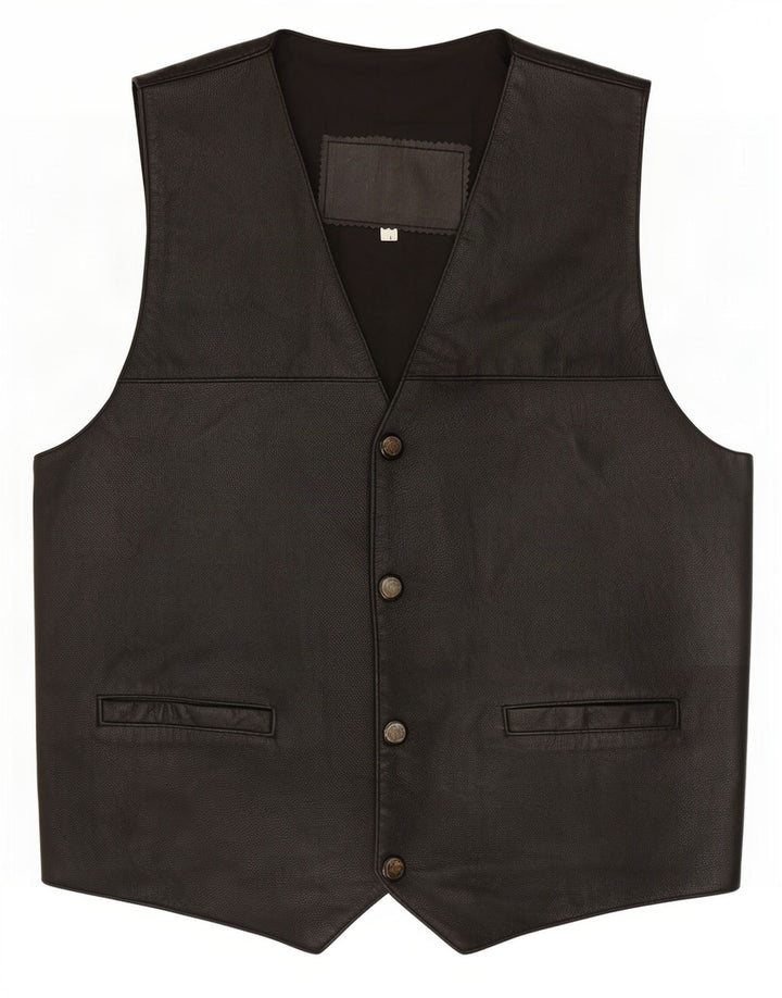 Gilet in pelle vintage da uomo grande nero