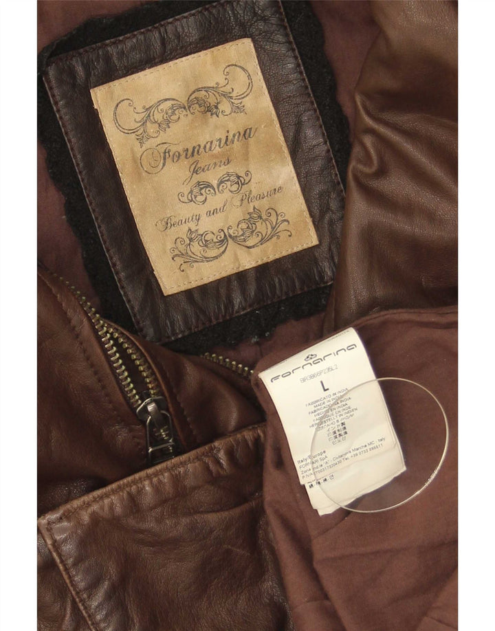 Giacca in pelle militare da donna Fornarina UK 14 grande marrone